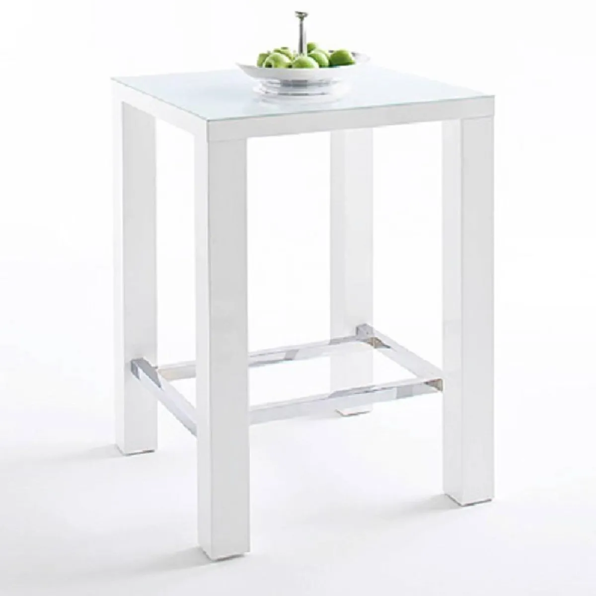 Table de bar design JANIS 80 x 80 cm finition laque blanche brillante