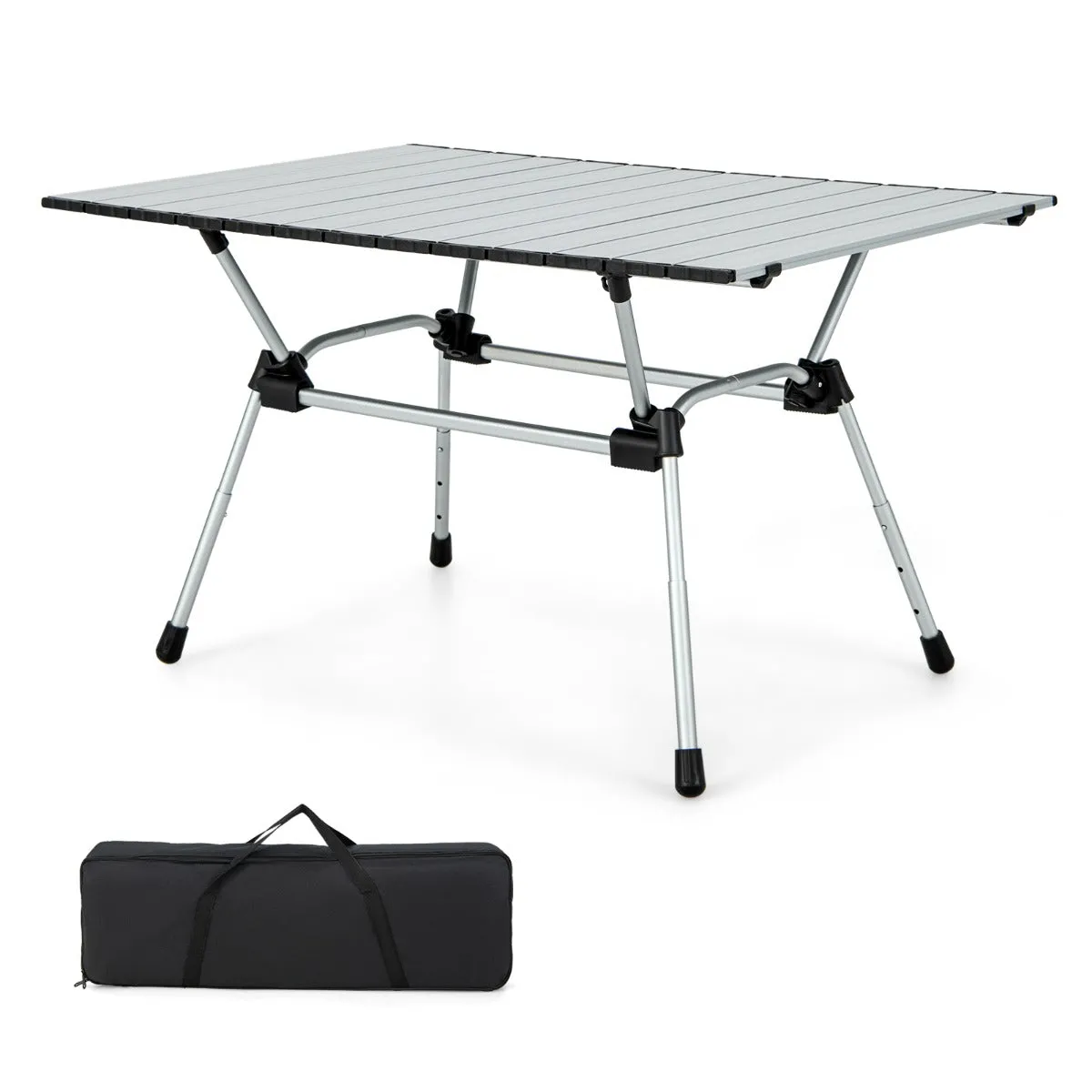 Table de camping pliante en aluminium pour 4-6 personnes charge 50 kg plateau enroulable à latte et sac de transport argent 20_0005170