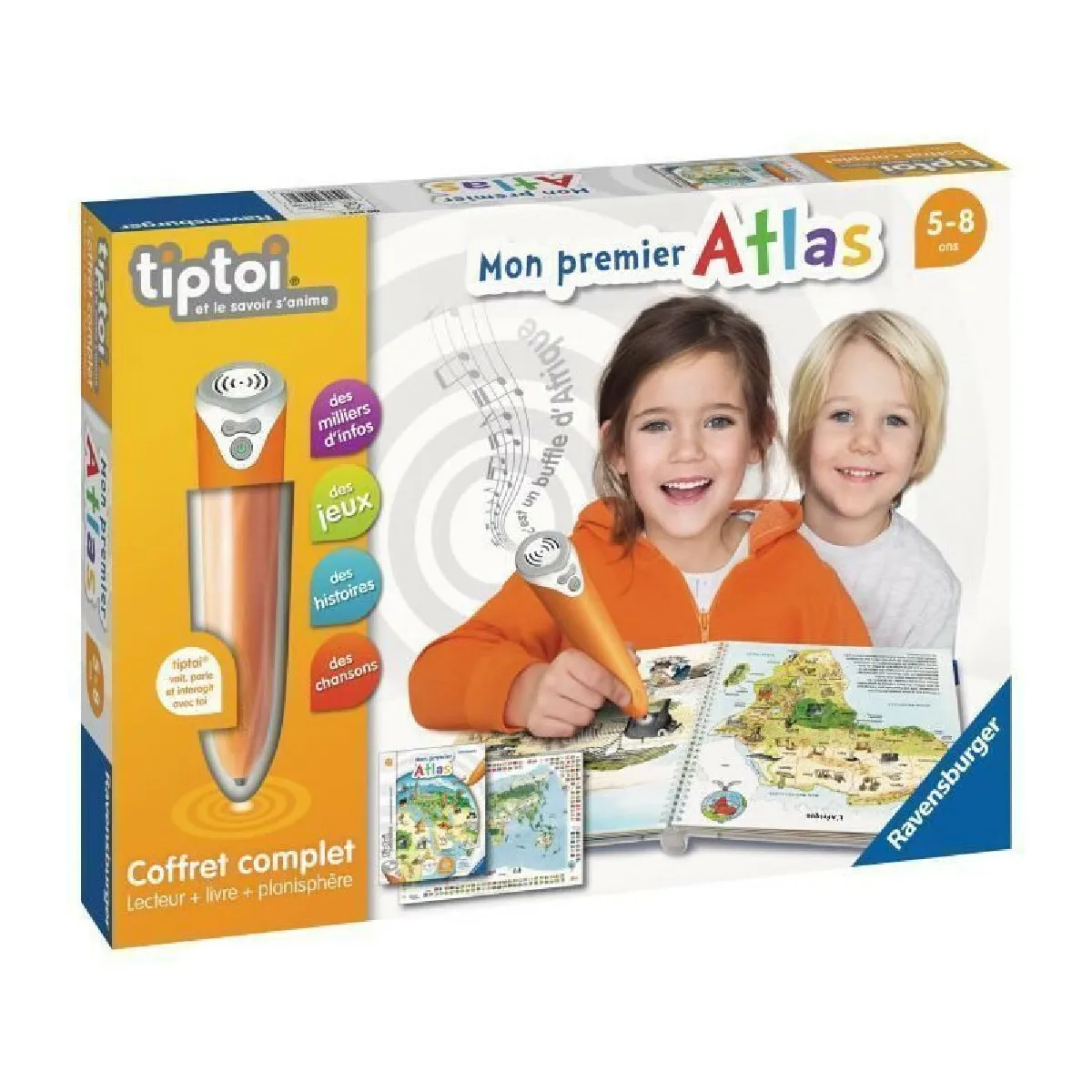 RAVENSBURGER - Coffret complet lecteur interactif + Livre Atlas Tiptoi