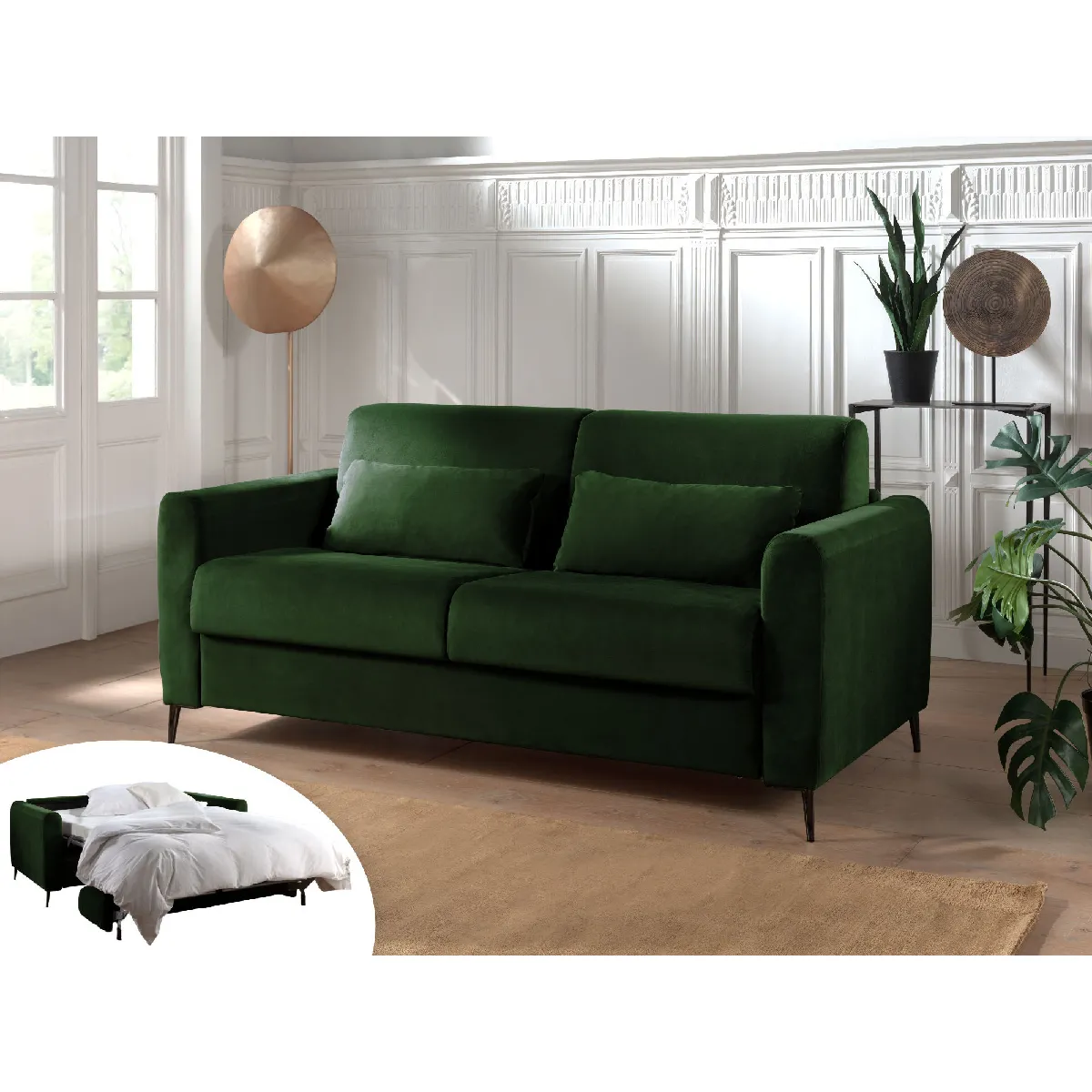 Owen - canapé 3 places convertible - couchage quotidien - matelas 12 cm - en velours