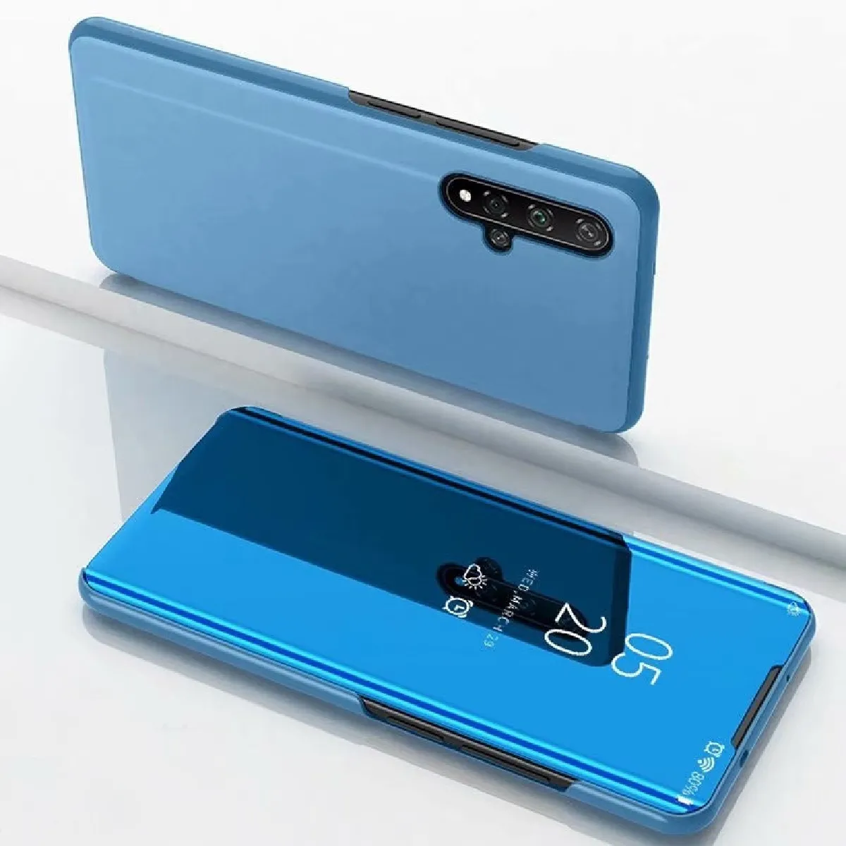 Housse Coque Rétroviseur de placage gauche et droit Flip Cover avec support étui pour Huawei P20 Lite 2019 / Nova 5i bleu