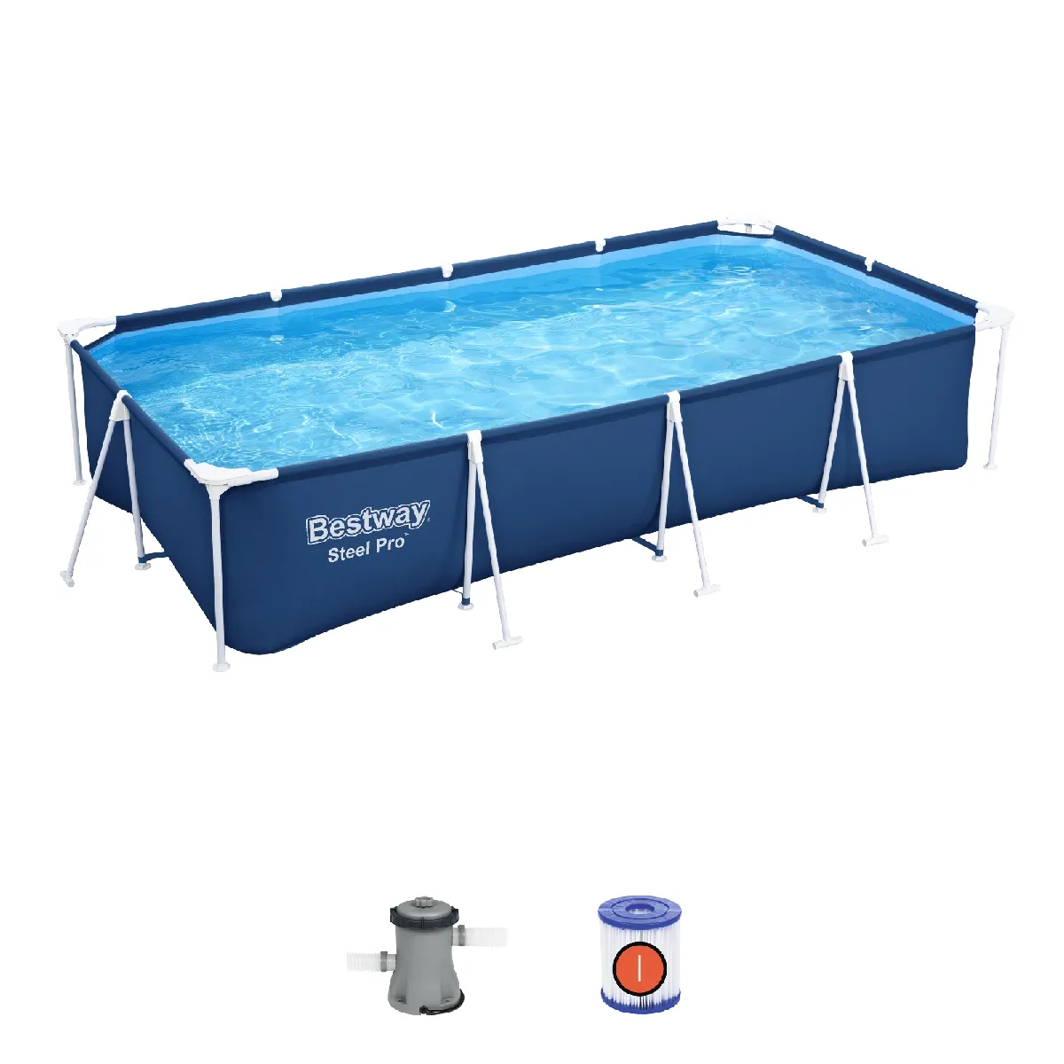 Piscine Démontable Rectangulaire Bestway Steel Pro 400x211x81 cm avec Filtre à Cartouche de 1.249 l/h Couleur Bleu