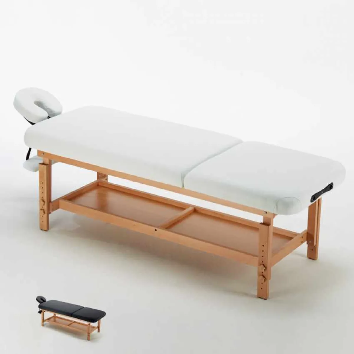 Table de massage fixe en bois professionnel 225 cm Comfort, Couleur: Blanc