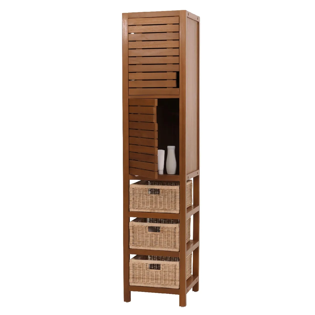 Armoire haute en teck HWC-M84, armoire de salle de bain Highboard, teck de qualité B-Grade (bois de cœur, 20-30 ans) 120x40x40cm