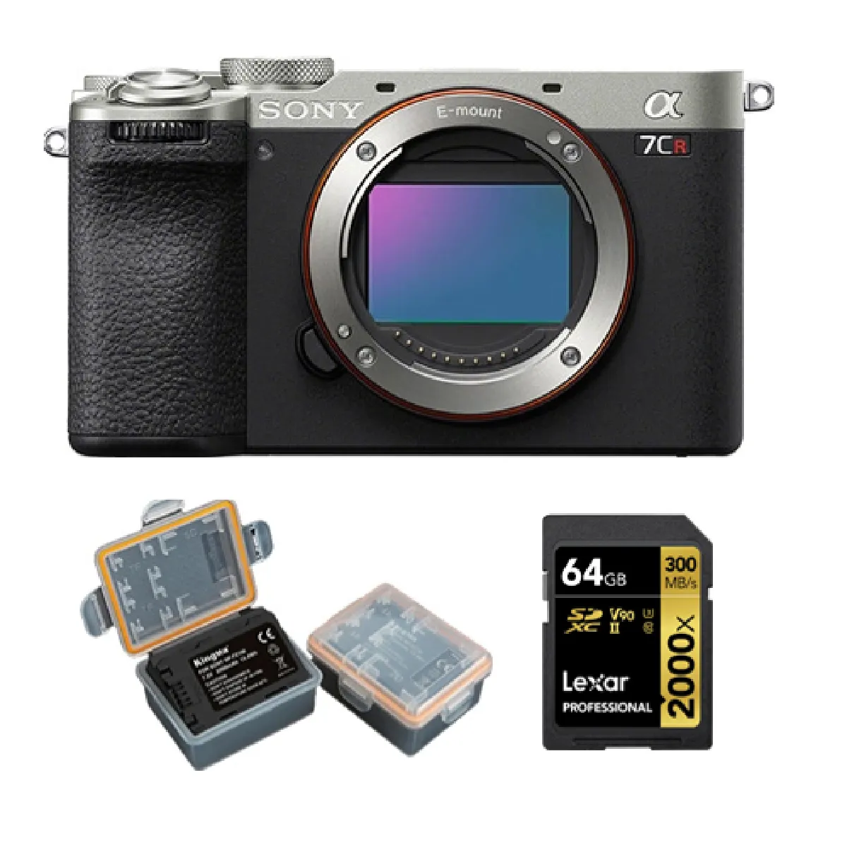 Sony Alpha a7CR Mirrorless Camera (Silver)+Lexar 64GB Professional 2000x UHS-II SDXC Memory Card + Kingma 2000mAh Battery (Sony NP-FZ100)