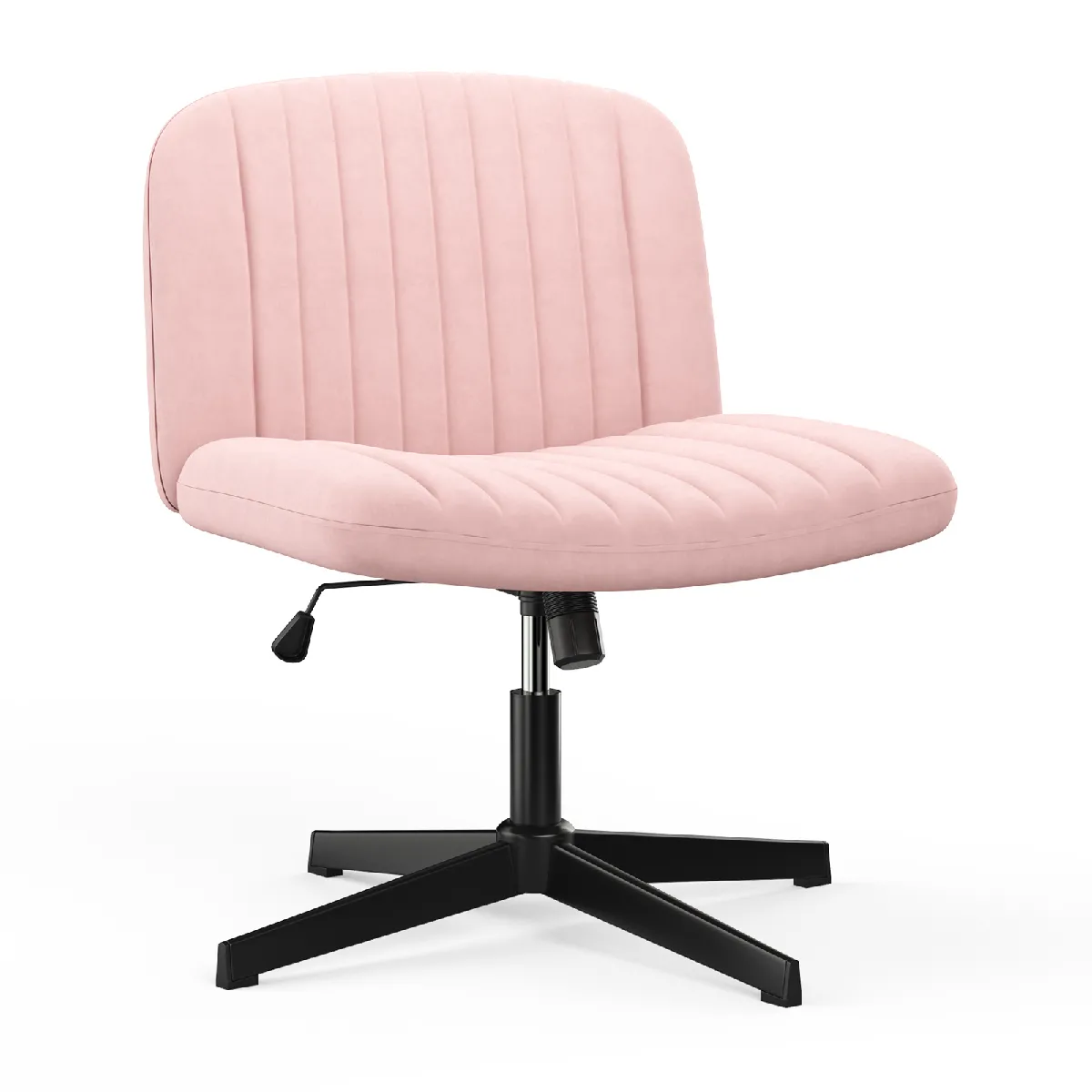 Chaise de Bureau sans Accoudoirs - Fauteuil de Bureau avec Large Assise sans roulettes, Fauteuil Pivotant en Velours, Chaise de Maquillage Dossier Inclinable et Hauteur Réglable, Rose