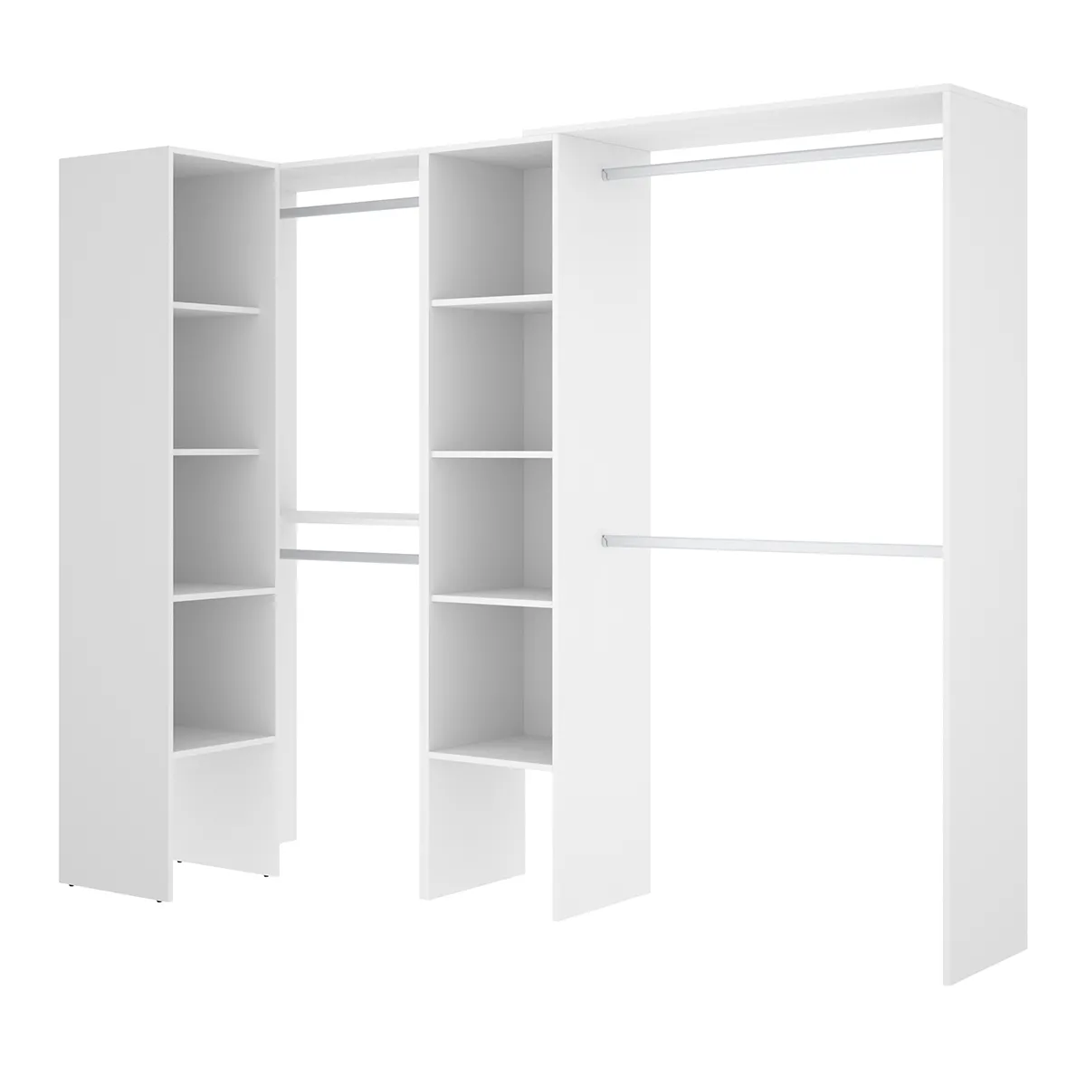 Kit armoire dressing d'angle en bois mélaminé coloris blanc - Longueur 228 x Profondeur 79 x Hauteur 187 cm