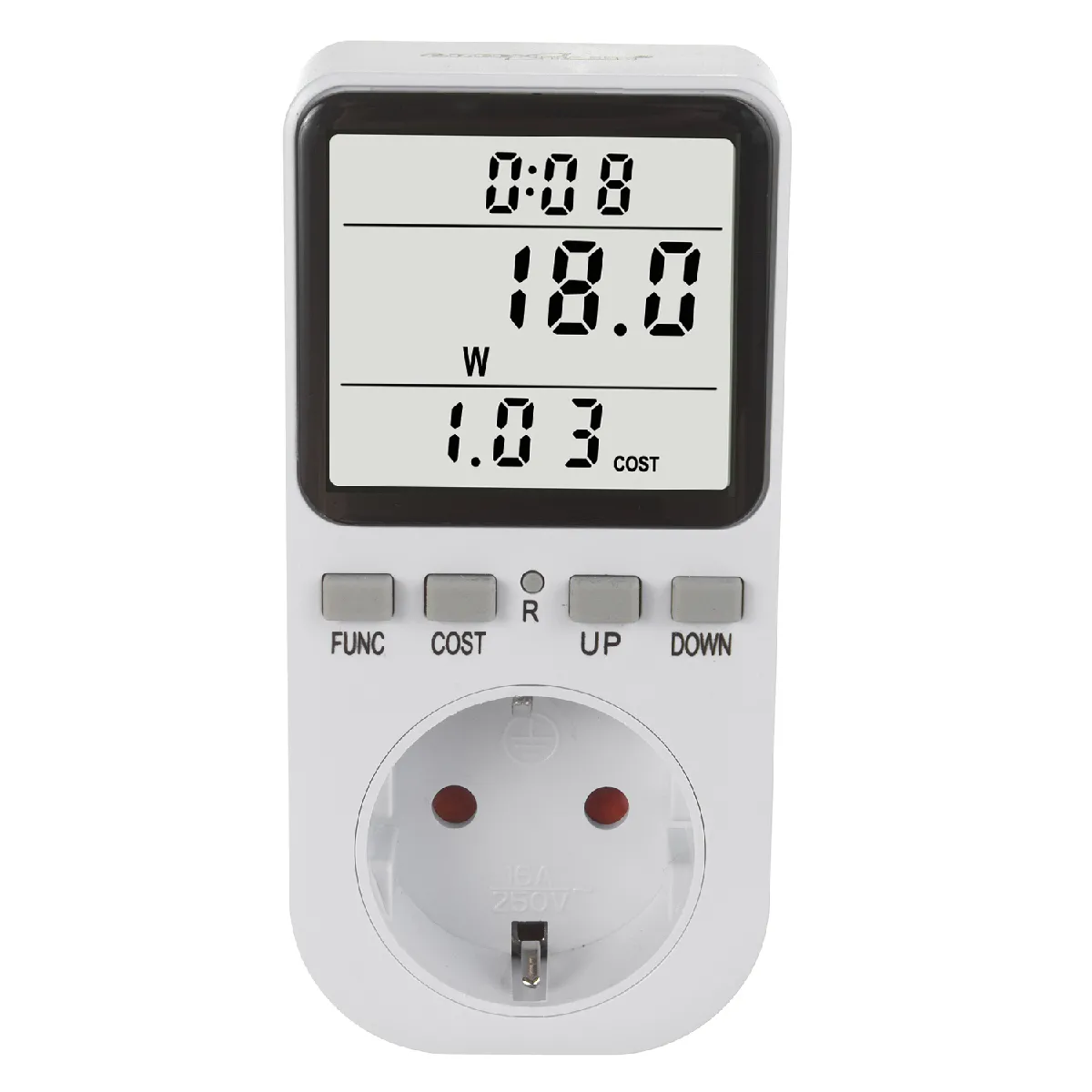 Compteur d'énergie GreenBlue, prise, wattmètre, type F, 220-240V AC, 50Hz, charge max. 16A, IP20, GB364 F