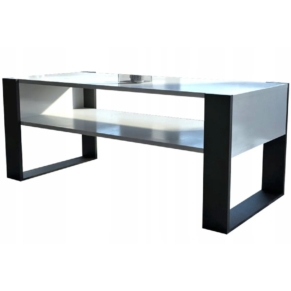 TABLE BASSE LOVY BLANC / NOIR - STYLE INDUSTRIEL - 120cm x 64 cm