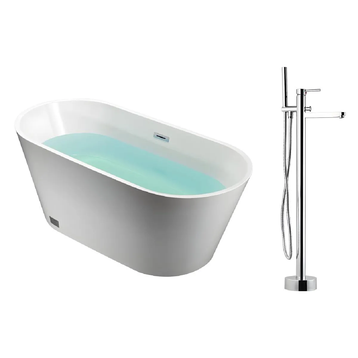 Ensemble baignoire îlot blanche TWIGGY + robinet mitigeur sur pied HARU