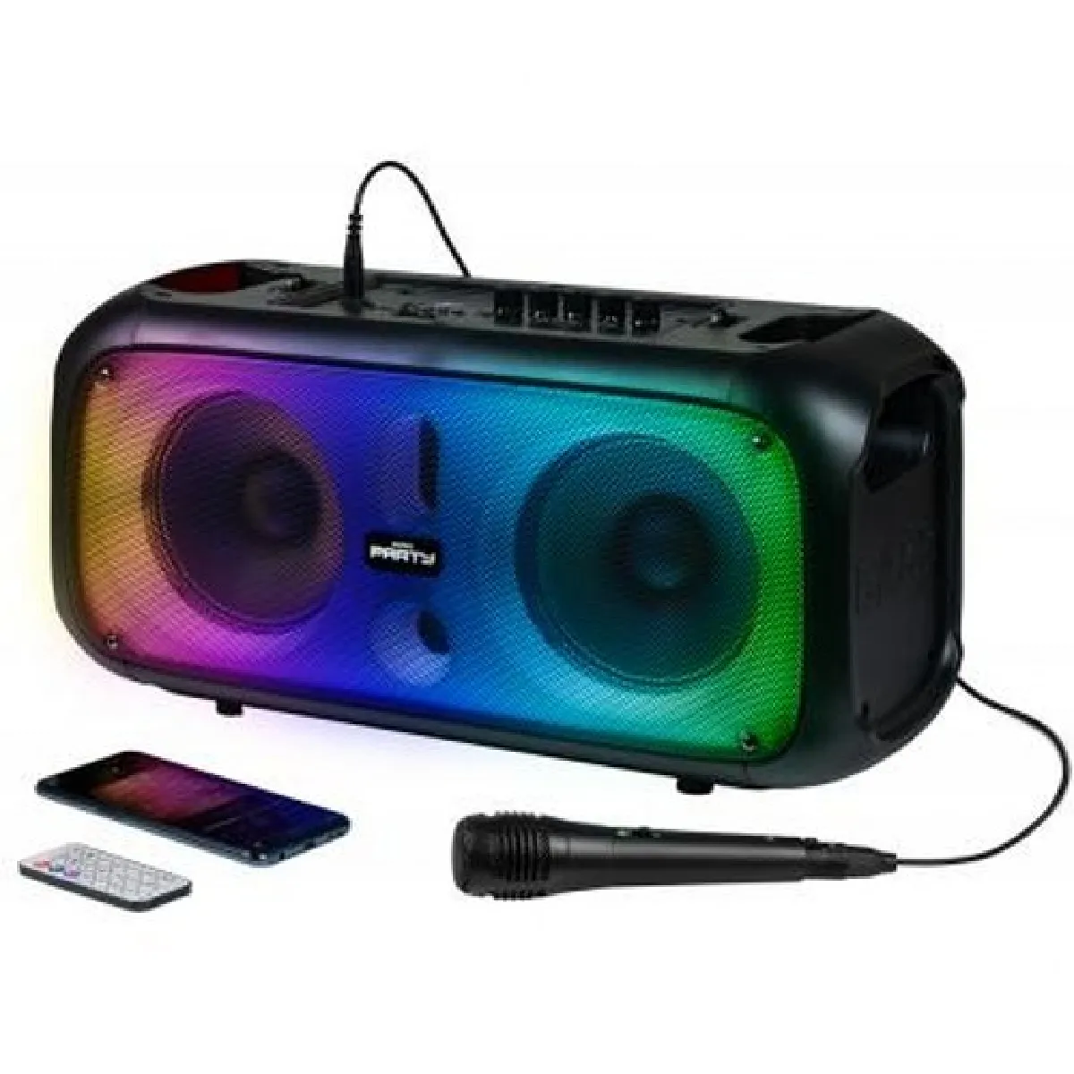 PARTY Enceinte Bluetooth 200W Effets Lumineux et Micro Filaire et Télécommande Noir