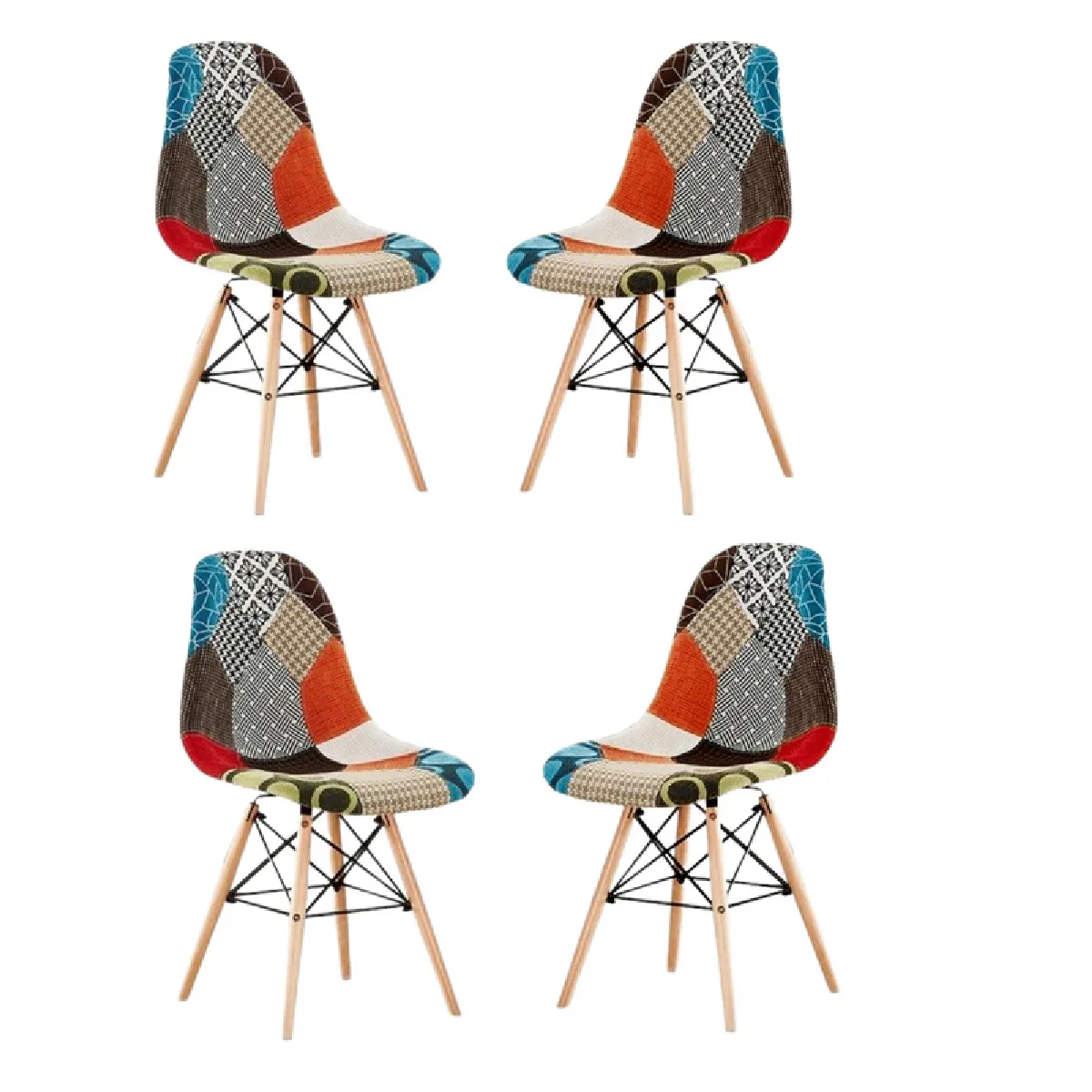 Lot de 4 Chaises Scandinaves Patchwork - Pieds Eiffel