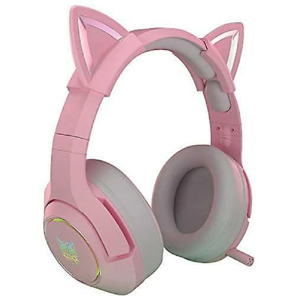 Casque de jeu rose avec micro rétractable, oreilles de chat, casque amovible pour PS4, Xbox One, PC, téléphone portable, lumière LED stéréo 7.1, casque léger auto-ajustable pour femme(Rose)