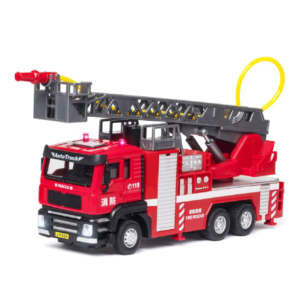 Camion de pompiers moulé sous pression Modèle de voiture en alliage Jouet métallique Chariot d'arrosage amovible Chariot trapézoïdal simulé pour enfant Jouet cadeau pour enfant garçon -(Rouge)