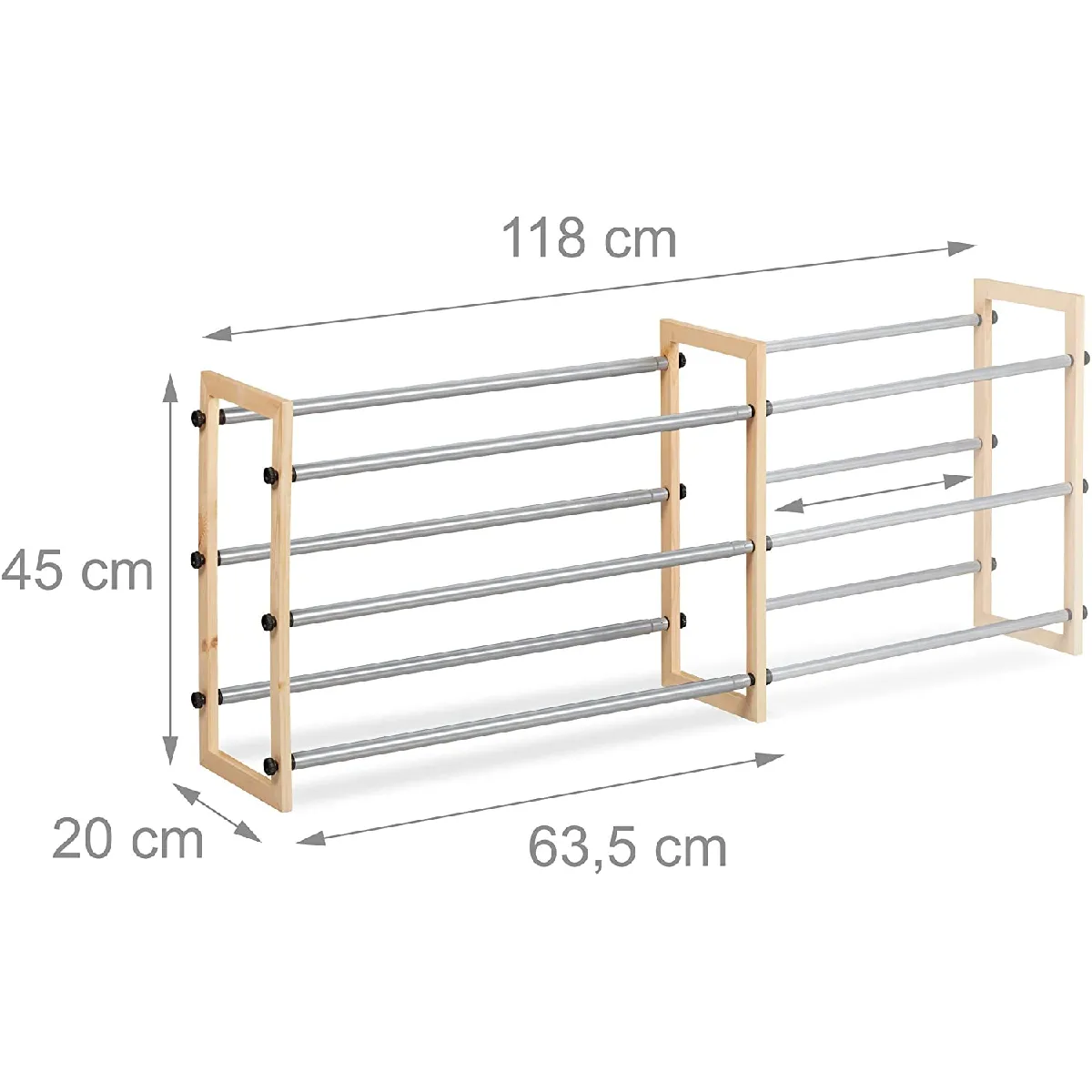 Étagère meuble ouvert chaussures en bois et fer extensible 13_0001068