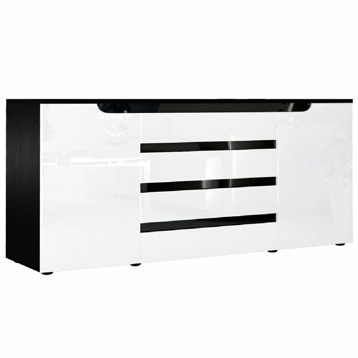 Buffet Bas Noir Mat Et Blanc Laqué (lxhxp) : 166 X 72 X 35