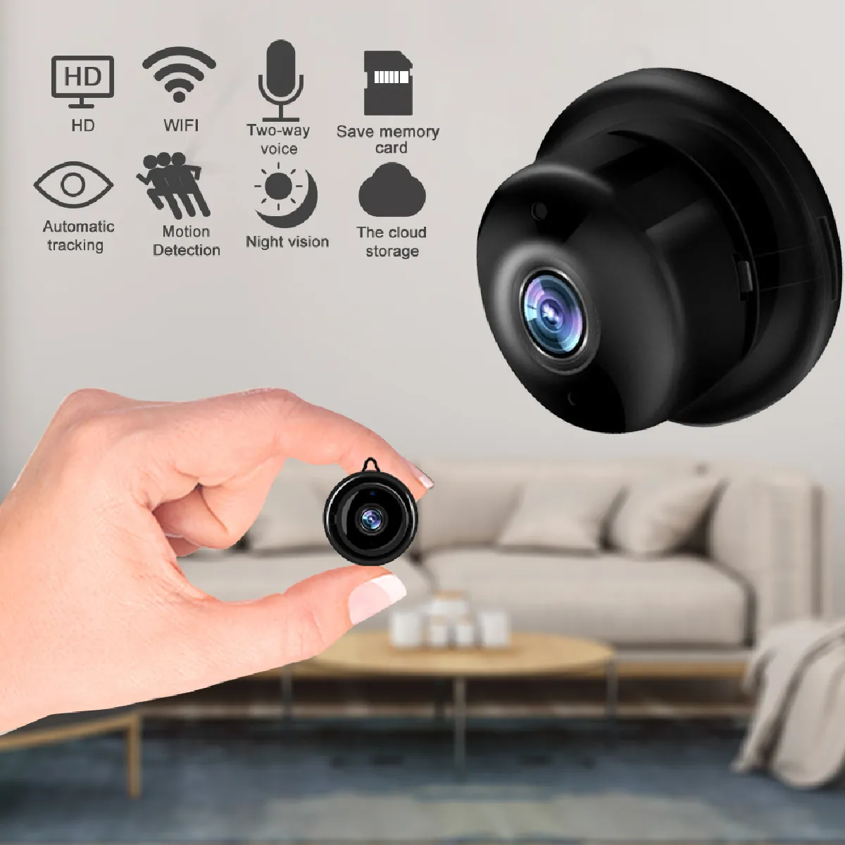 Caméra IP Mini Cam Webcam Vision Nocturne Caméra HD Maison Extérieur 360 WiFi WiFi Surveillance Bébé Cable