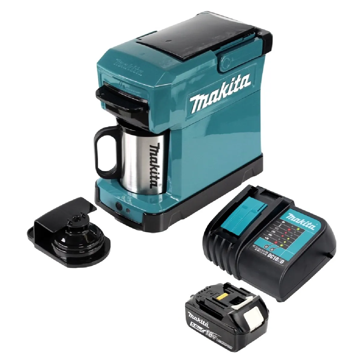 Makita DCM 501 RT Machine à café portable sur batterie + 1x 5,0 Ah batterie & chargeur