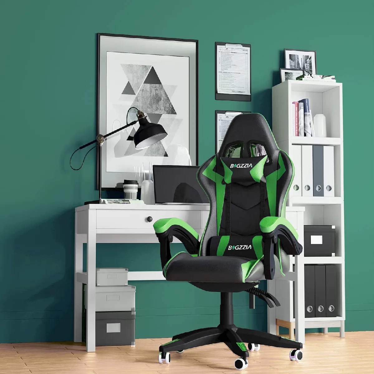 Chaise de Gaming Ergonomique, Fauteuil gamer, Dossier Inclinable à 155, avec Lombaire&Appui-Tête Appui, chaise gamer, PU Cuir Chaise Bureau, fauteuil gamer, chaise bureau gaming, Noir Grena