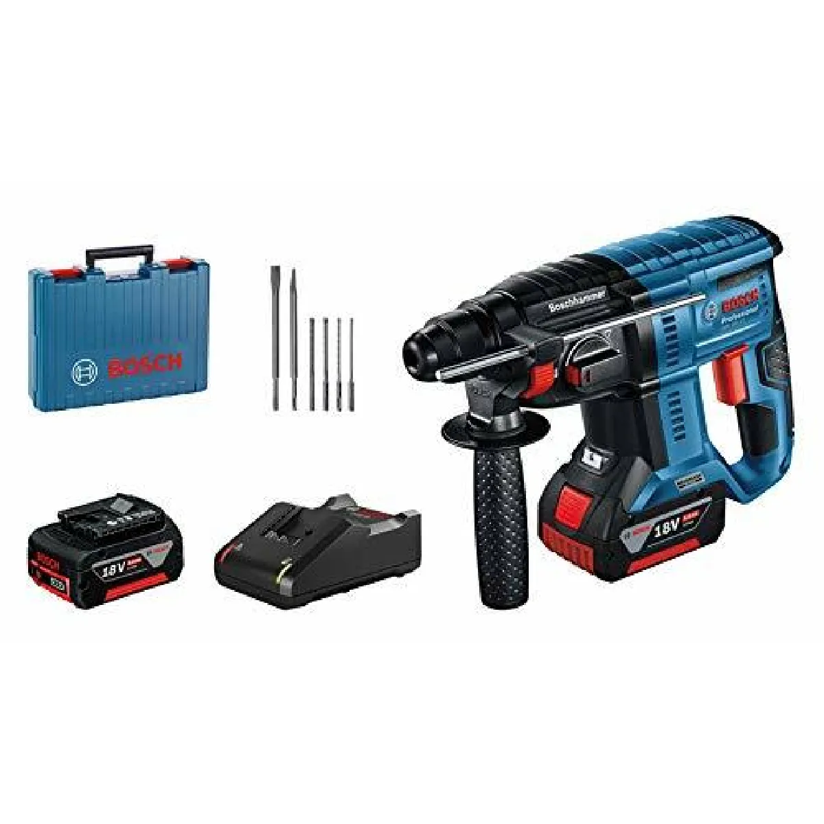 18V System Perforateur sans-fil GBH 18V-21(régime à vide 0-1 800 tr/min, avec 2 batteries GBA 18V 5Ah+chargeurGAL 18V-40, Jeu de 6 Ciseaux de Forage, dans un Coffret)-Édition Amazon