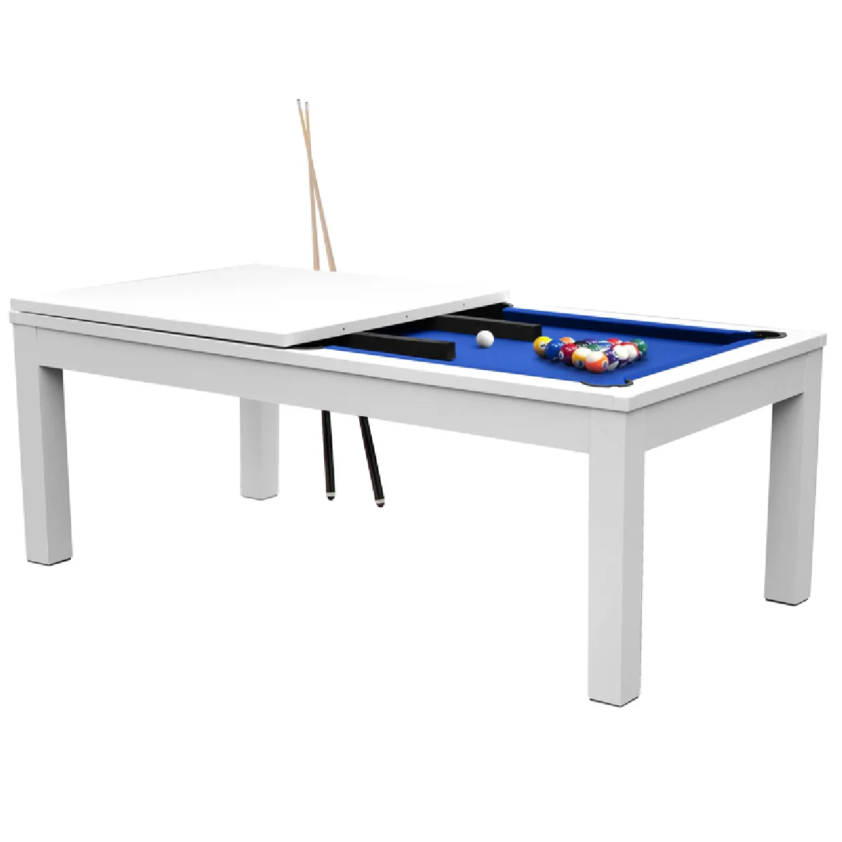 Table de Billard Eddie convertible blanche tapis bleu