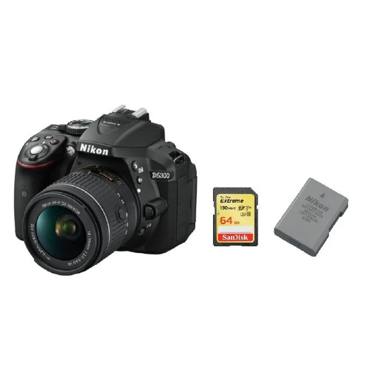 NIKON D5300 KIT AF-P 18-55MM F3.5-5.6G VR + 64GB SD card + NIKON EN-EL14A Battery