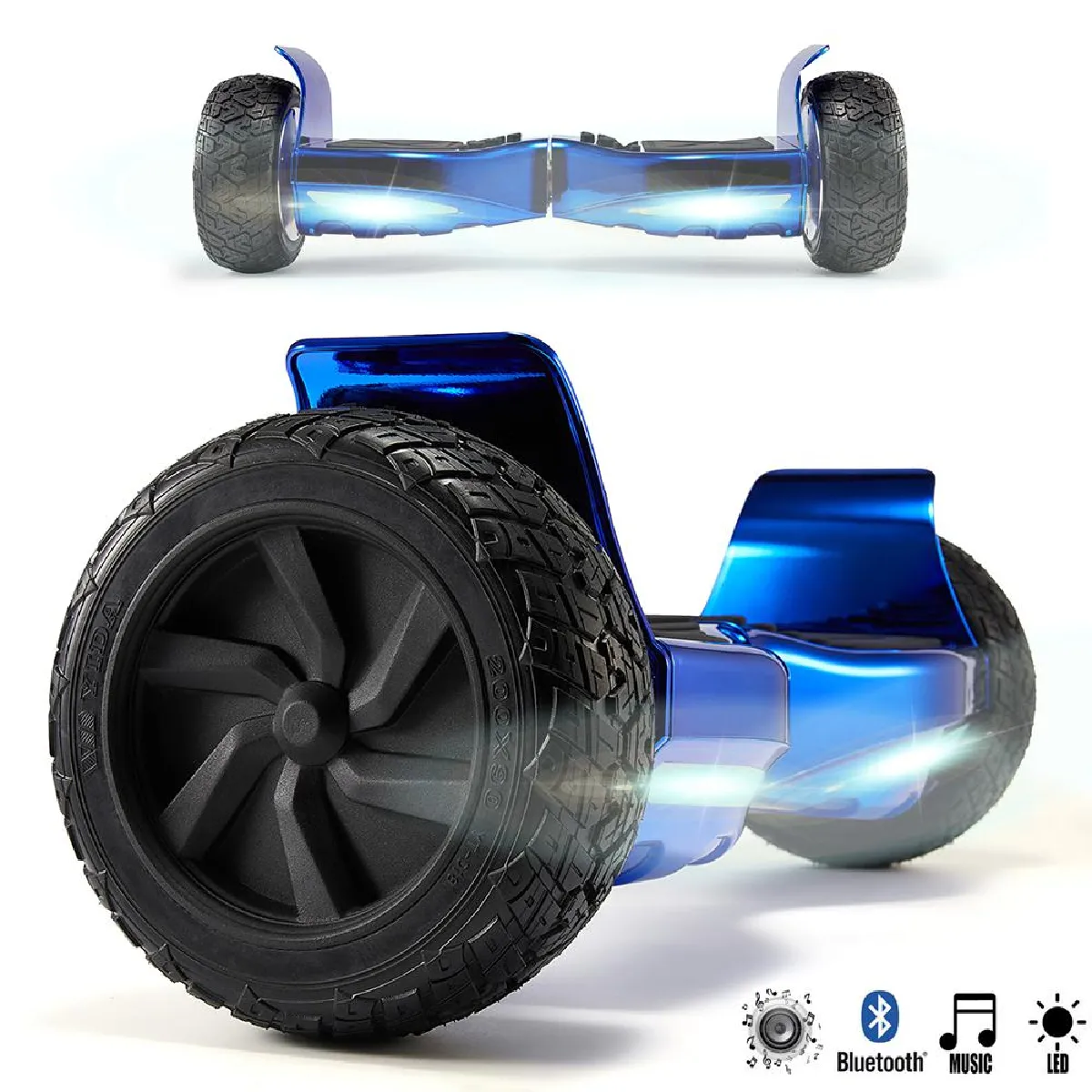 Hoverboard 8.5 Pouces Tout-Terrain - Bleu Chromé