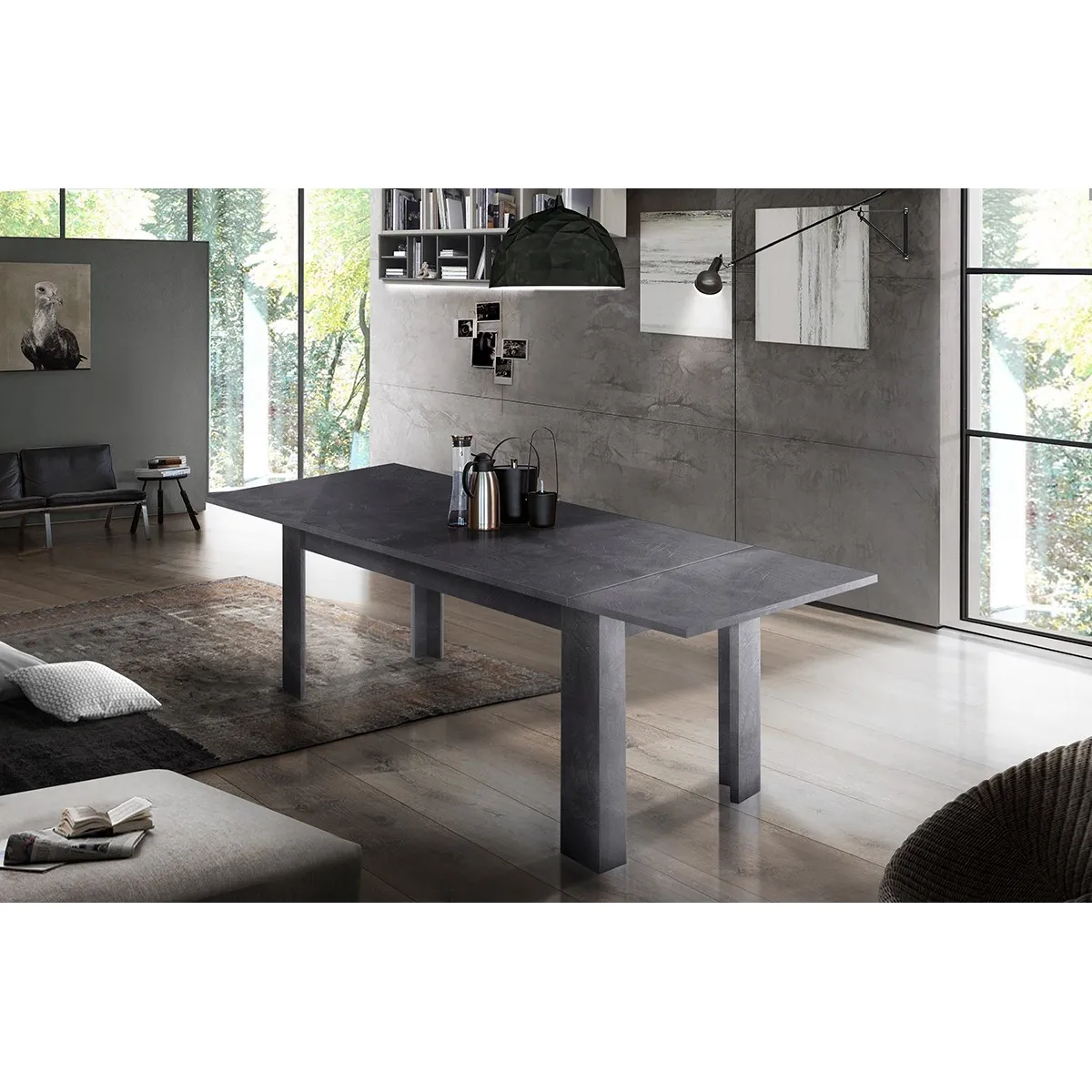 Table de salle à manger extensible, Made in Italy, Table moderne avec rallonges, Console extensible, 140 / 190x90h75 cm, couleur Gris ardoise