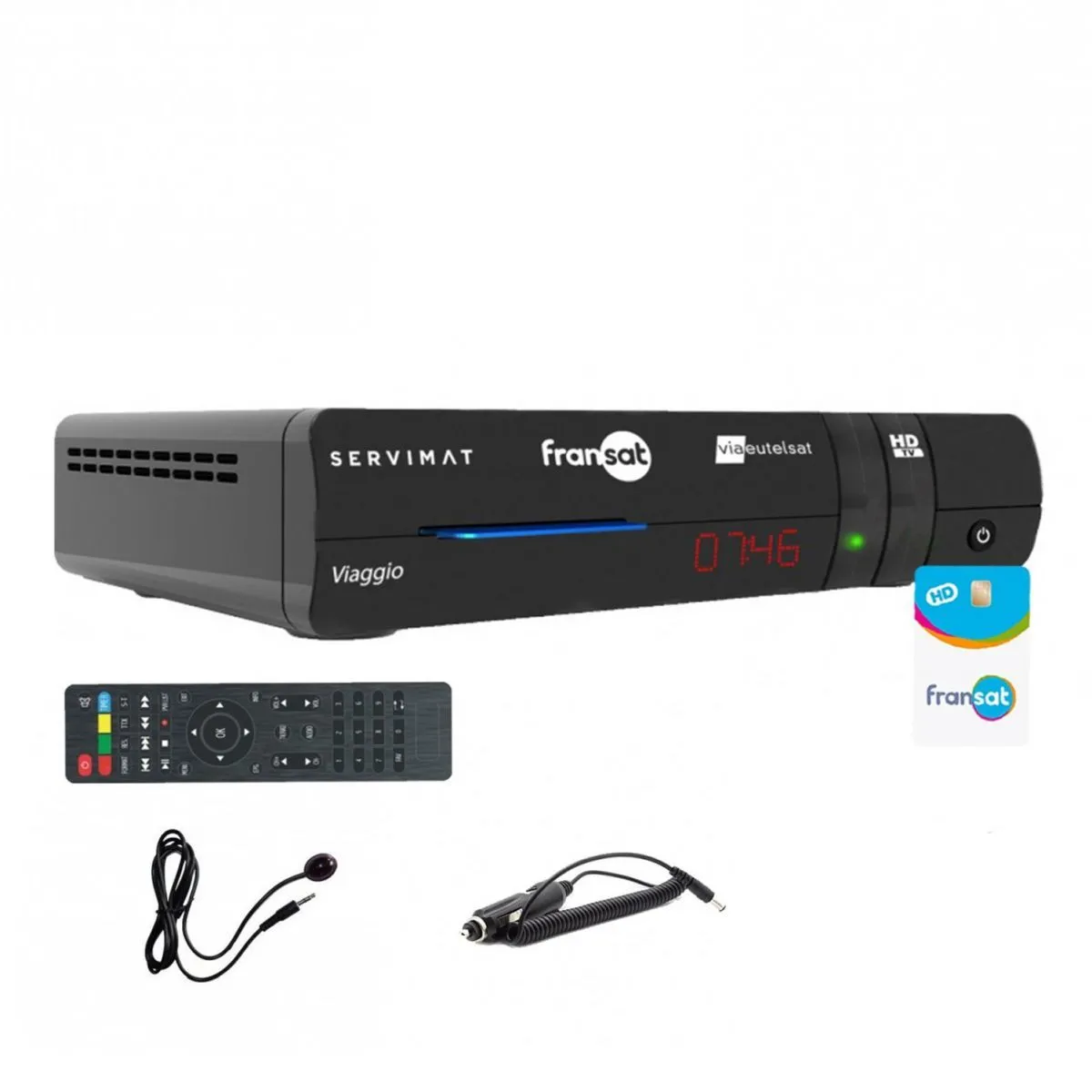 SERVIMAT Récepteur TV satellite HD + Carte FRANSAT PC6 + Câble 12V + Déport IR