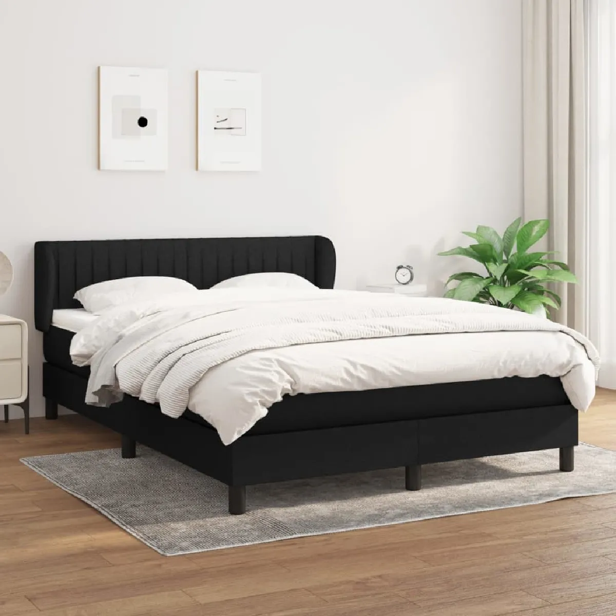 Lit Adulte - Lit simple Lit à sommier tapissier avec matelas moelleux - Meuble de Chambre - Noir 140x190 cm Tissu -MN71800