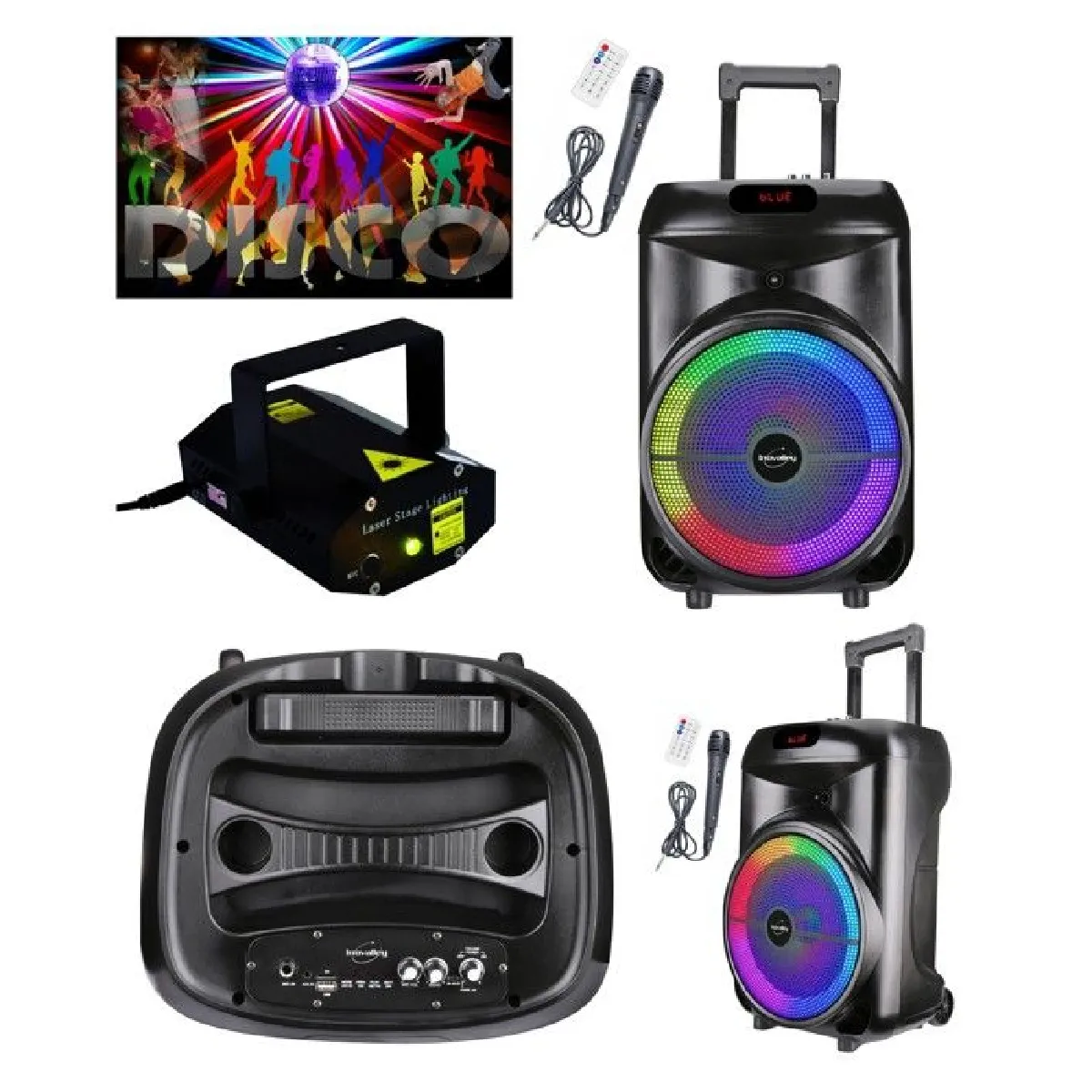 ENCEINTE SONO PORTABLE PARTY KARAOKE BLUETOOTH 700W MOBILE USB TWS LED RGB MSD Radio Fm MICRO + TELECOMMANDE + Laser multipoints rou