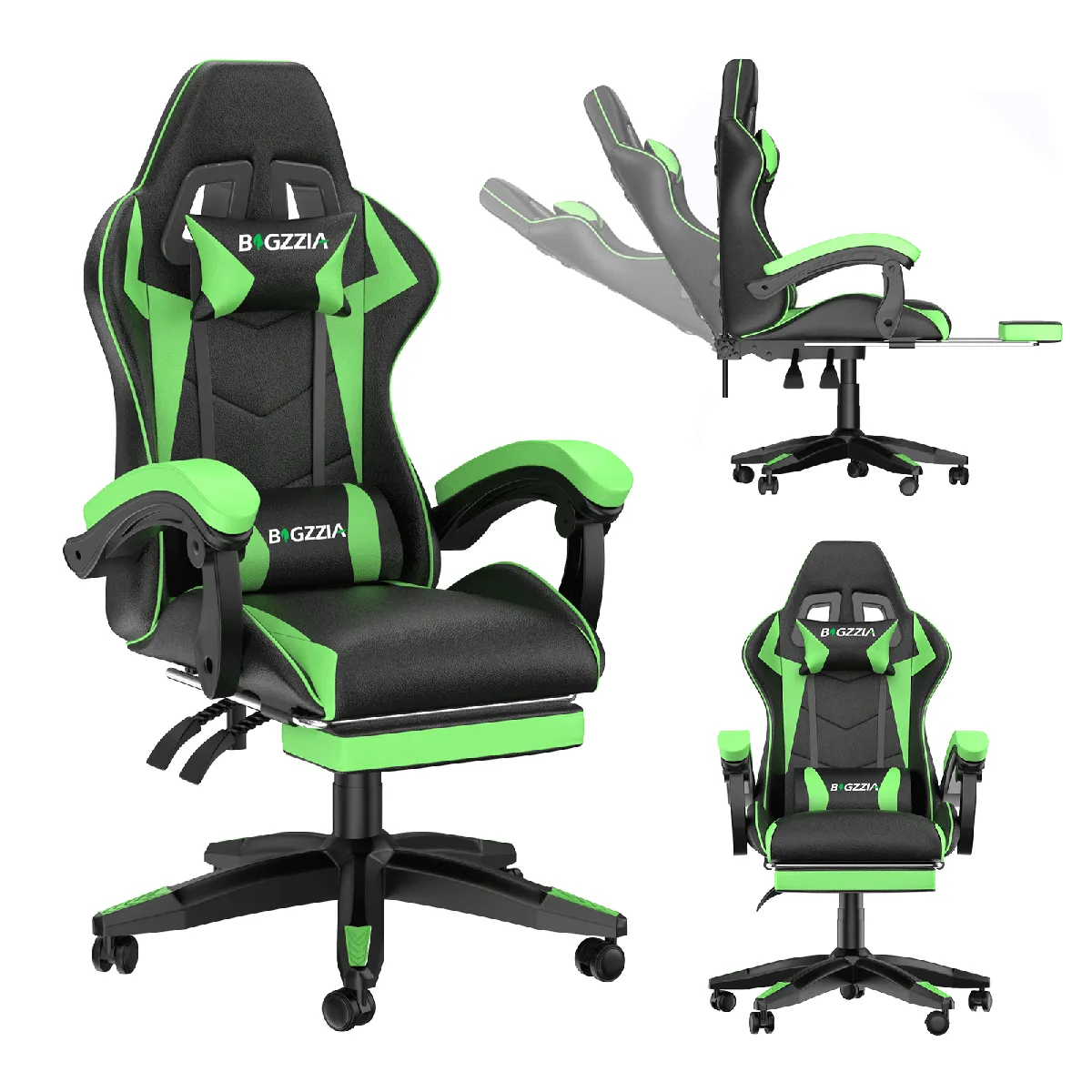 Chaise de Gaming avec Repose-Pied, Chaise Gaming Racing, Dossier Inclinable à 155, Avec support lombaire, Fauteuil gamer Ergonomique, Siege Gaming avec Appui-tête, Noir Grena