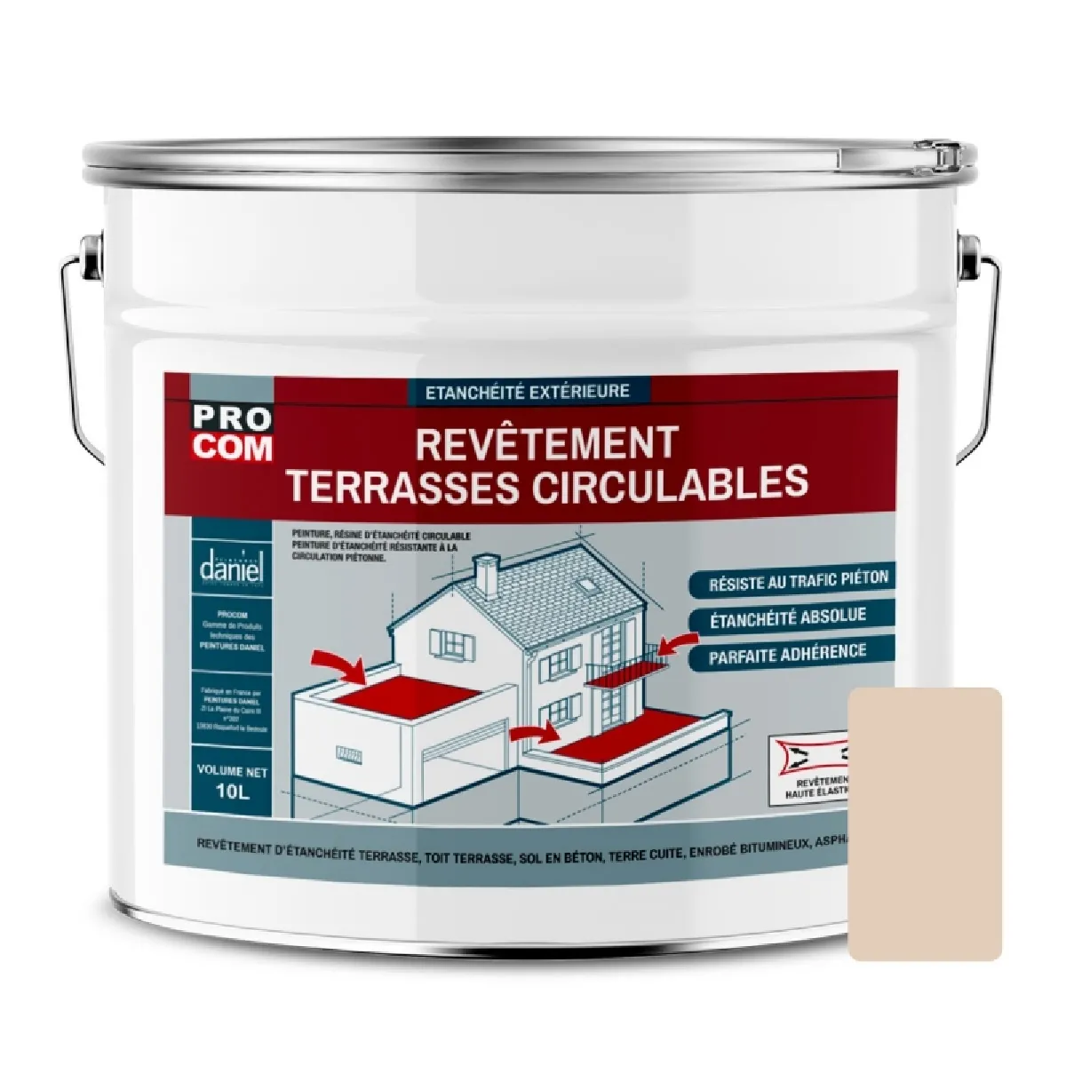 Peinture, résine d'étanchéité imperméabilisation terrasse circulable, balcon, sols extérieurs, béton, plusieurs coloris PROCOM-10 litres-Sable