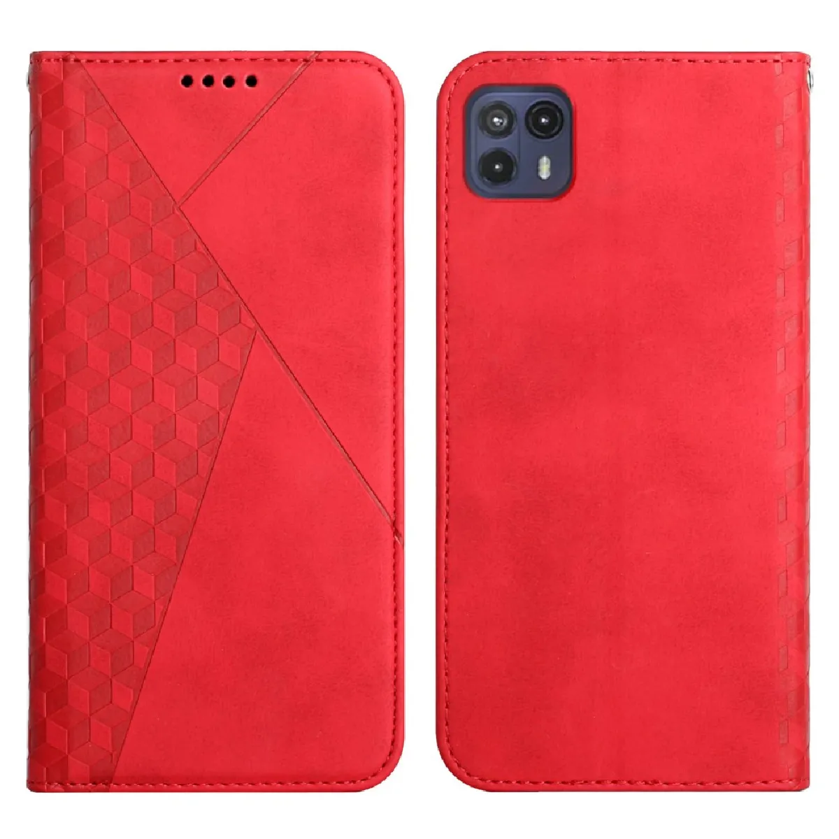 Etui en PU auto-absorbant, fermeture magnétique, motif losange avec support rouge pour votre Motorola Moto G50 5G