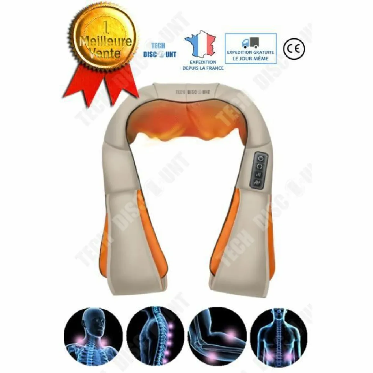 TD® Appareil de massage dos tête cervical cuir chevelu corps Pétrissage Masseur Cou Multifonction Voiture Électrique télécommande