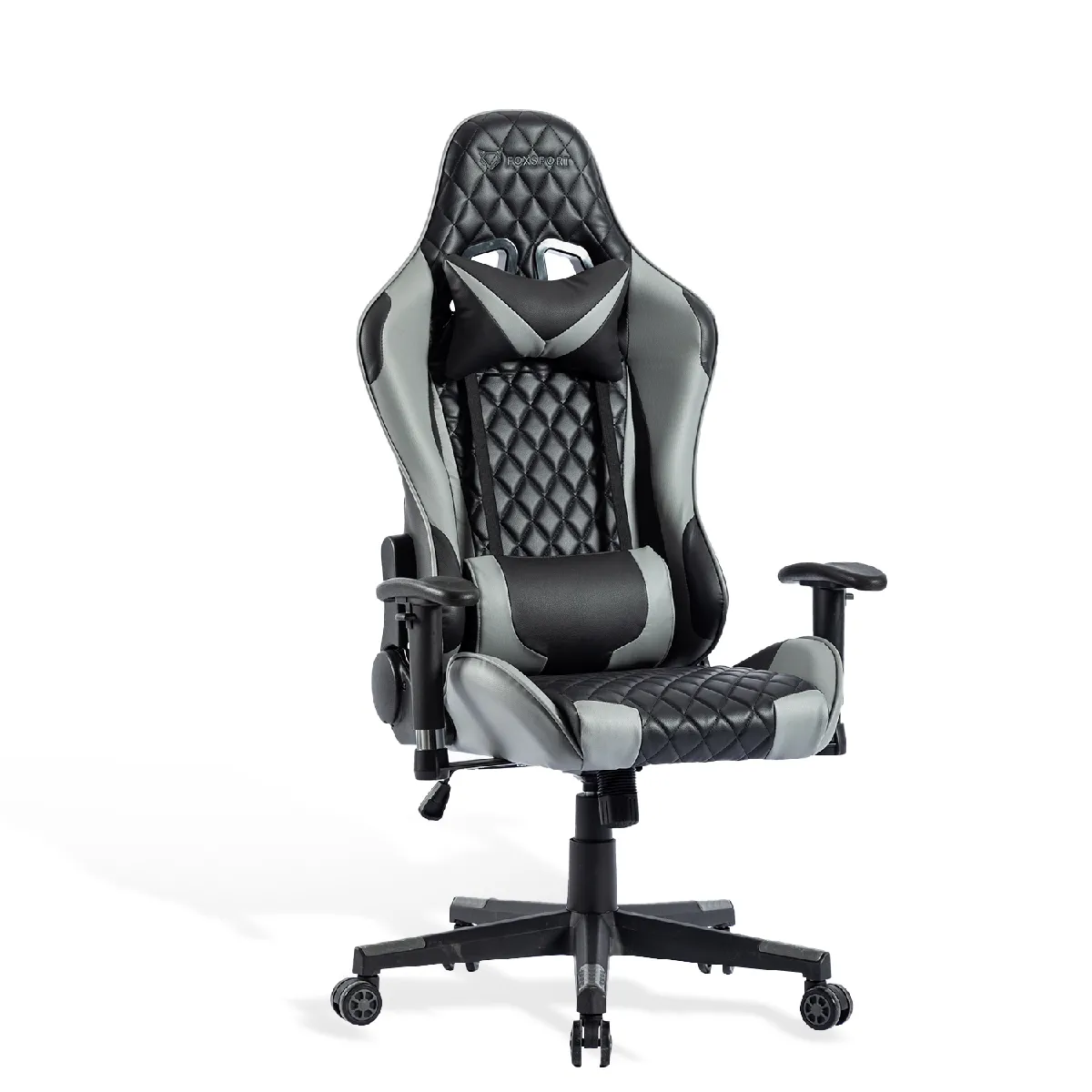 Fauteuil gamer, chaise gaming inclinable avec accoudoir 2D, hauteur du siège réglable, support lombaire et appui-tête, gris