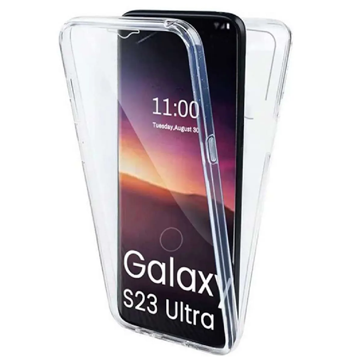 Coque pour Samsung Galaxy S23 Ultra 5G - housse etui silicone gel fine 360 integrale (avant et arriere) + verre trempe - TRANSPARENT