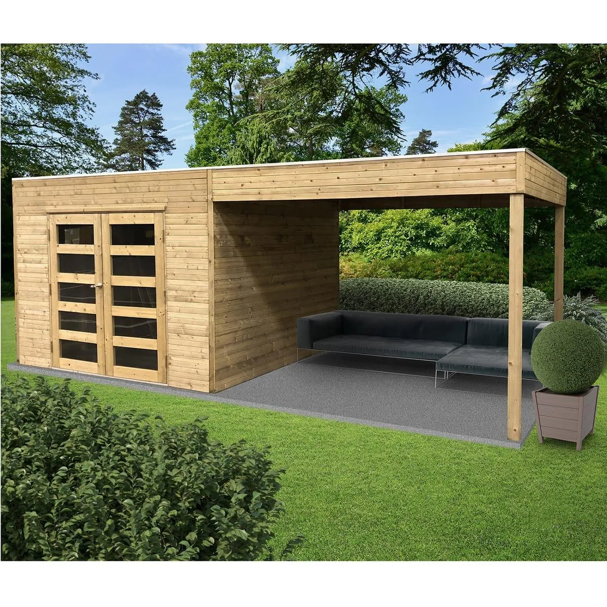 Solid Abri de jardin en bois traité Tarento avec auvent - 8 m²