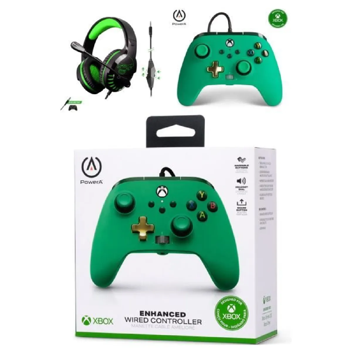 Manette XBOX ONE-S-X-PC VERTE EDITION Officielle + Casque Gamer H3 VERT SPIRIT OF GAMER XBOX ONE/S/X/PC