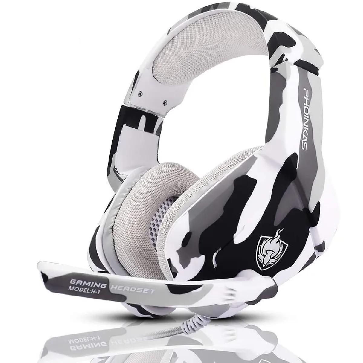 Casque de jeu pour PS4, Xbox One, PC, ordinateur portable, Mac, Nintendo Switch, casque PS4 PHOINIKAS 3,5 mm avec micro, casque supra-auriculaire, casque antibruit, surround des basses, lumière LED, oreillette confort(blanc)