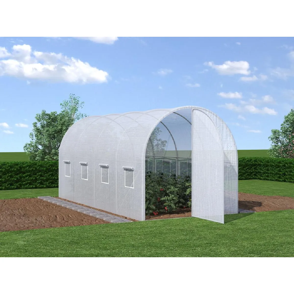 Serre tunnel avec structure en acier galvanisé et porte 9 m² - L200 x l450 x H200 cm - ALOCASIA