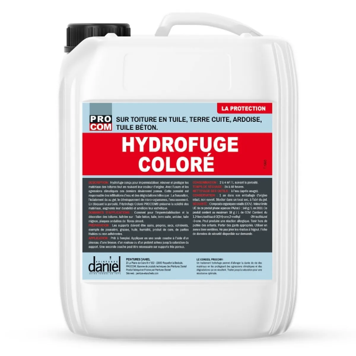 Hydrofuge coloré toiture, imperméabilisant toiture tuile, ardoise, terre cuite, béton, ciment, ravive les teintes PROCOM-20 litres-Tuile (RAL 8004)