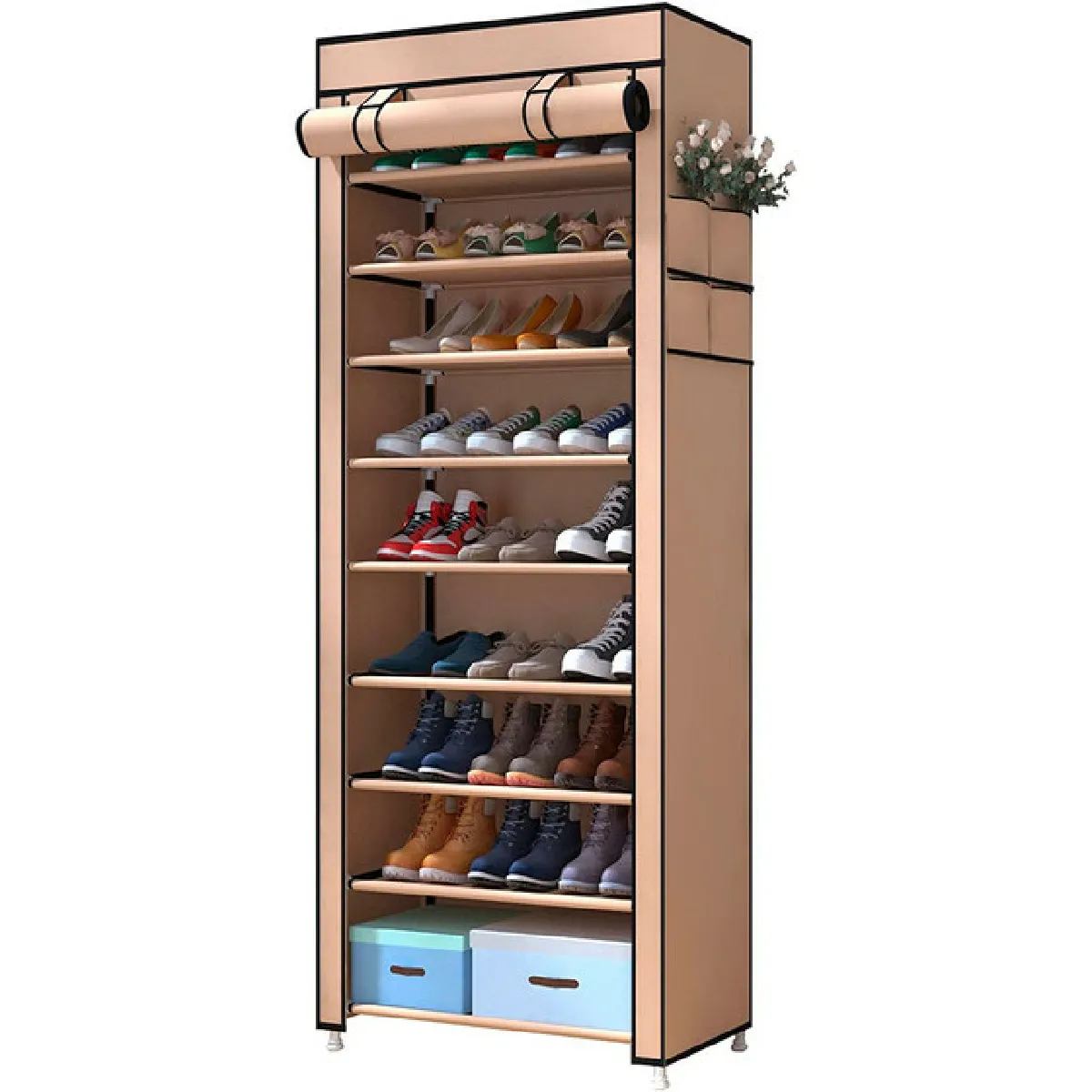 Meuble à chaussures en tissu avec portes à fermeture éclair Nyana Home 160x60x30 cm Marron