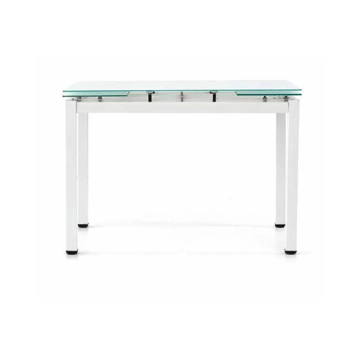 Table extensible, avec structure en métal blanc et étagère en verre, 110x70x76