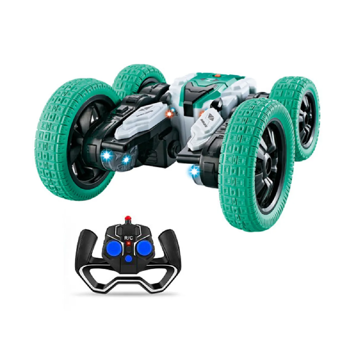 TechKidz Véhicule Télécommandé 4x4 2.4Ghz Rotatif à 360° avec Système Lumineux Vert d'eau