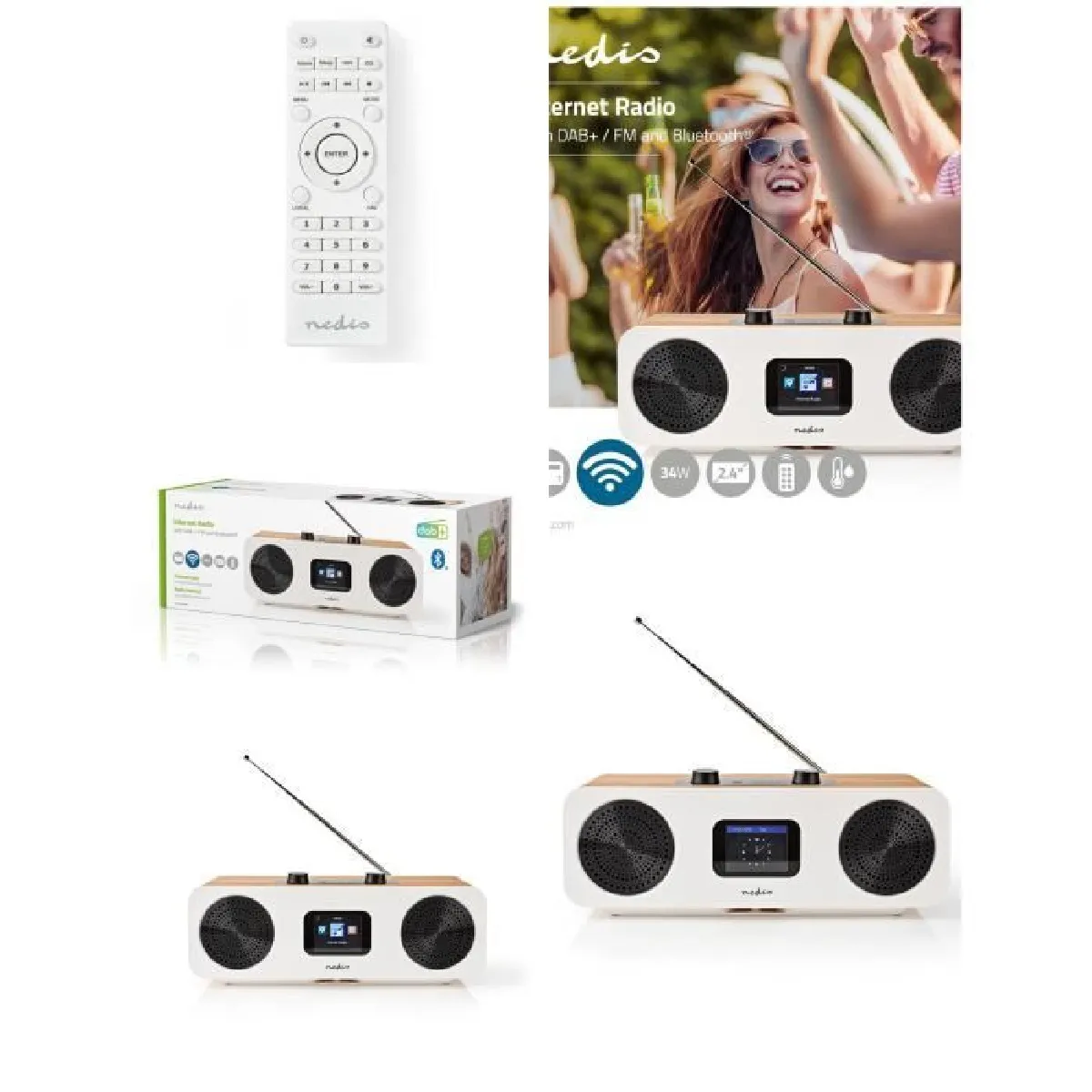 Radio Wi-Fi internet Bluetooth® DAB+ FM Internet 2.4 " Écran couleur 34 W Télécommandé Réveil