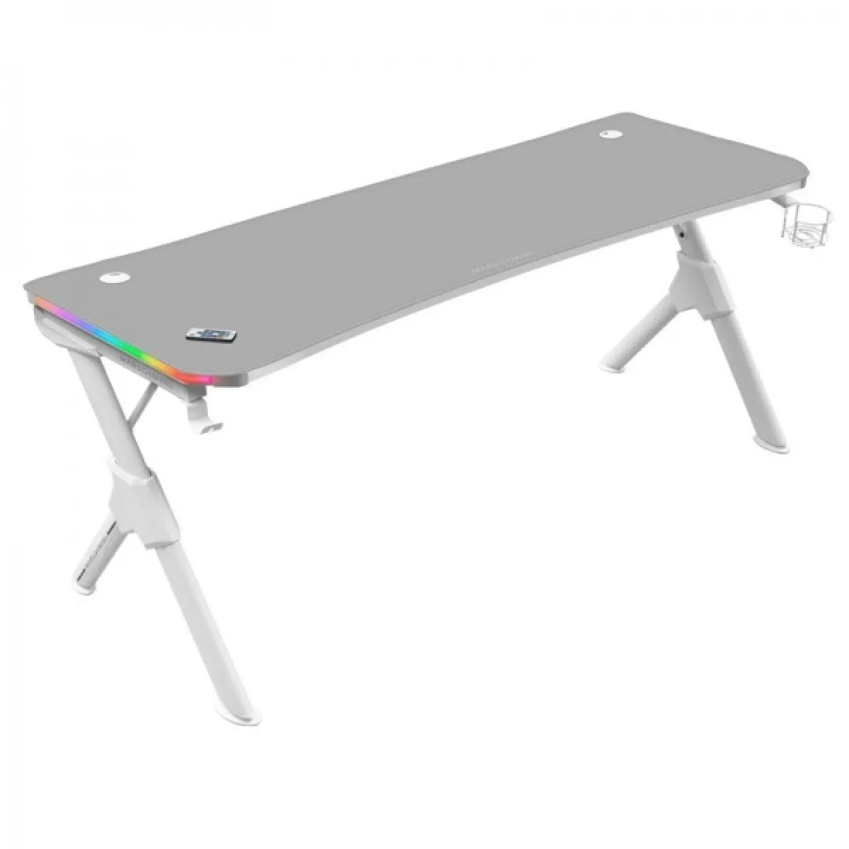 Table de jeu Mars Gaming MGDXLRGB - Éclairage 3D ARGB - Espace pour 3 moniteurs - Structure en acier et fibre de carbone - Ergonomie supérieure - Montage rapide - Couleur Blanc