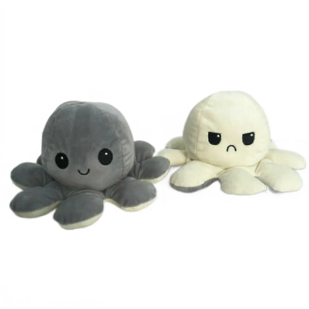 Pieuvre en peluche, réversible, mignonne, retournée, jouets doux, cadeaux, joies, tristes, jouets (gris et blanc).