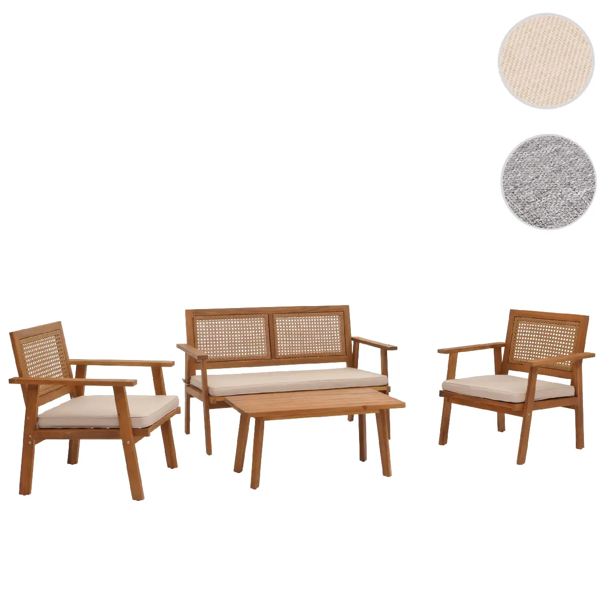 Ensemble de jardin HWC-N46, Lounge-Set Salon de jardin Banc Fauteuil Table, bois Acacia certifié MVG ~ Coussin crème