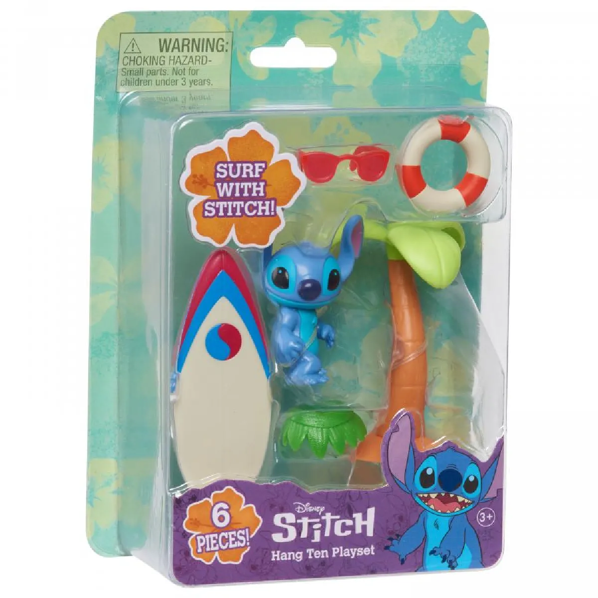 Disney stitch - coffret surf, palmier et figurine